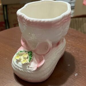 Charming Pink and White Ceramic Shoe Vase